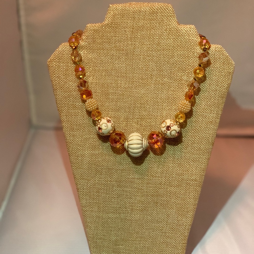 Peach and Beige Crystal Chunk Necklace